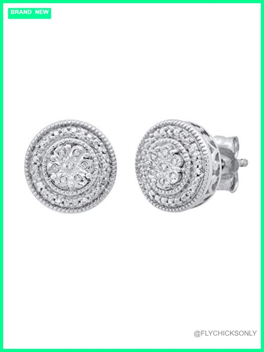 0.05 ctw Diamond Cluster Flower Stud Earrings 925 Sterling Silver